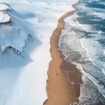 hokkaido beach in japan where snow sand and sea meet each other